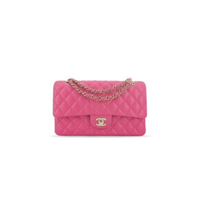 CHANEL 19C BARBIE PINK CAVIAR MEDIUM CLASSIC DOUBLE FLAP BAG (25.5*16*7.5cm)
